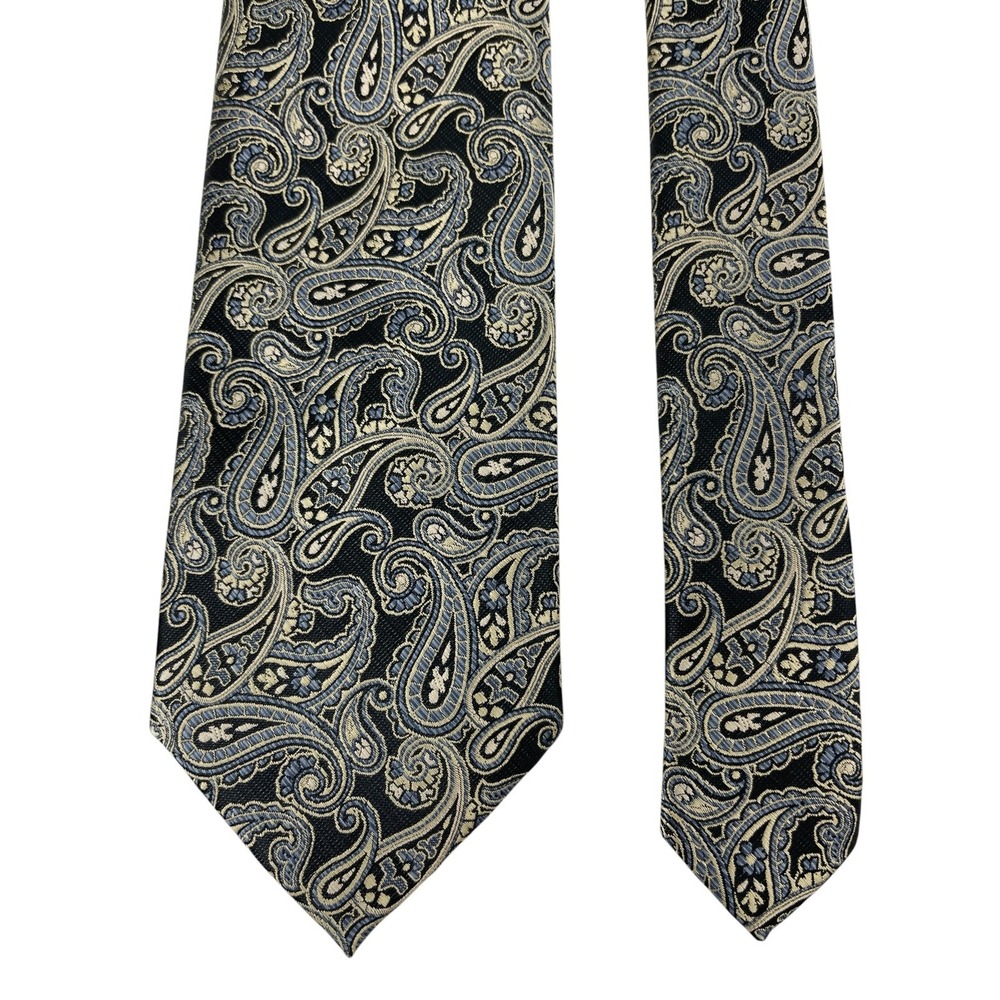 Platinum Designs Men's Necktie 3 1/4" x 58" Designer Black Gold Paisley Handmade - Picture 4 of 11